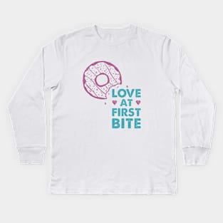 Hand Drawn Donut. Love At First Bite. Lettering. Kids Long Sleeve T-Shirt